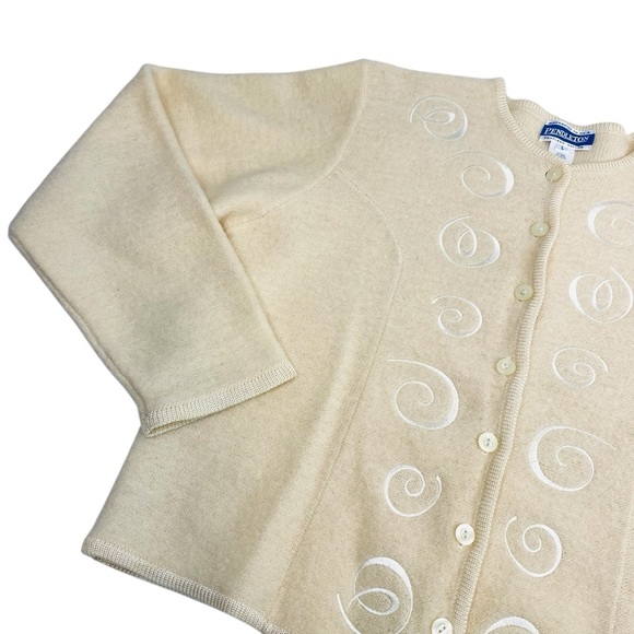 Vintage Pendleton Cardigan Womens Large Cream Wool Blend Embroidered - Picture 8 of 14